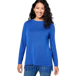 Notations Cerulean Blue Crewneck Fringed Long Sleeve Sweater Size Large